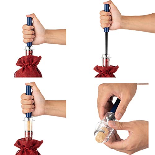 Wine Ziz Amazingly Simple Wine Opener with Foil Cutter Gift Set for Wine Lovers | Wine Pump Air Pressure Wine Bottle Opener Easy Cork Remover Corkscrew | Wine Bottle Openers (Deep Old Navy, 1) - Thumbnail 4