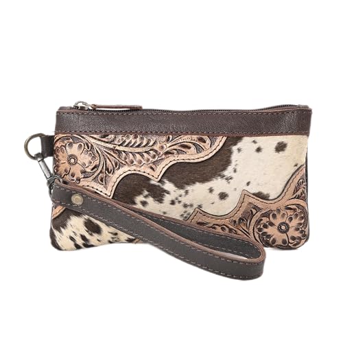 Merbaa Women Hand tooled Natural Cowhide Leather hand Clutch| Hand Bag | Purse| Coin Pouch Bag