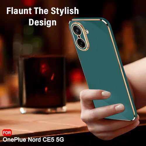 Image of TheGiftKart Luxurious Golden-Plated Back Cover Case for OnePlus Nord CE 5 5G | Raised Lips for Camera & Screen Protection | Shockproof Design | Stylish Cover for OnePlus Nord CE5 (TPU, Dark Green)