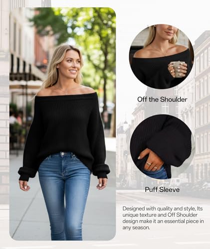Image of MARZXIN Women's 2026 Fall Long Sleeve Sweaters Casual Loose Striped Off Shoulder Casual Oversized Knitted Sweater Pullovers