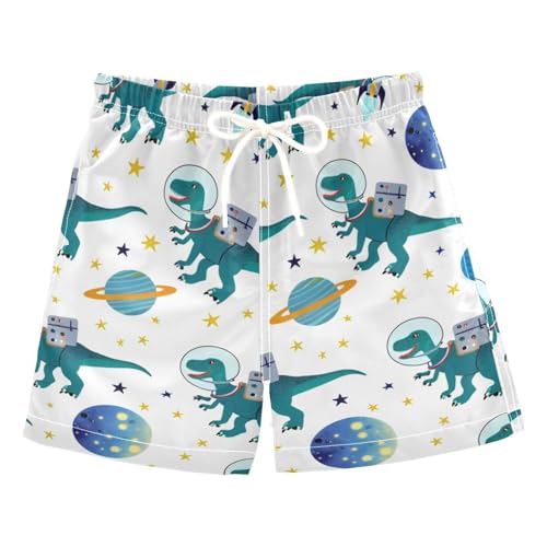 FLildon Space Dinosaurs Little Boys Swim Trunks with Mesh Lining Quick Dry Beach Board Shorts, 3T