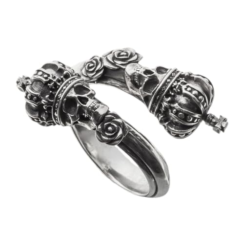 [�A���e�~�X�L���O�X] �c�C���X�J���N���E�������O �w�� AKR0079 Twin Skull Crown Ring �V���o�[�A�N�Z�T���[ Silver jewelry (13)
