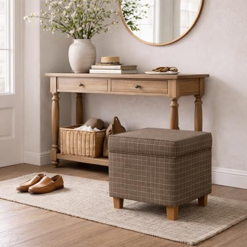 Image of HomePop 18 inch Classic Square Storage Ottoman - Brown Windowpane