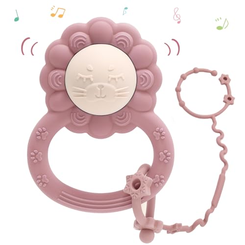 Image of Kitastico Baby Rattle Toys Teether Shaker Teething Ball for Infant Newborn Baby Boy and Girl Silicone Rattle Teether Toys 1 Pcs Toy Strap for Highchair Stroller, Powder Rose
