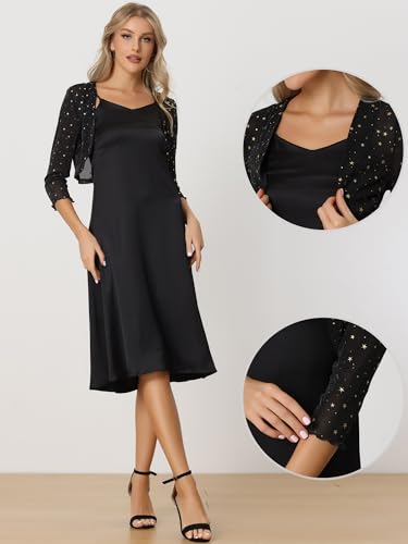 Allegra K Star Mesh Cardigan for Women's Metallic Long Sleeve Party Crop Sheer Bolero Shrug2