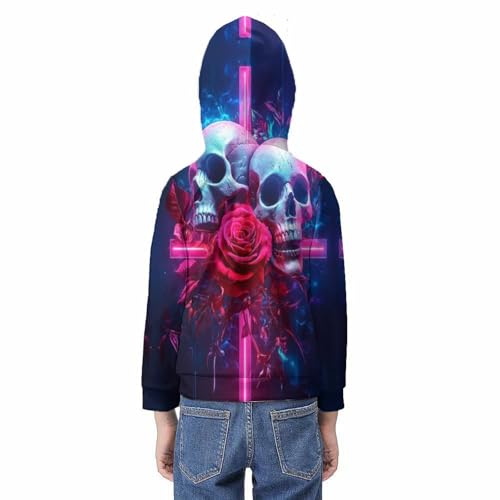 Sweat à capuche enfant style skeleton 3D avec poche ample pour adolescent