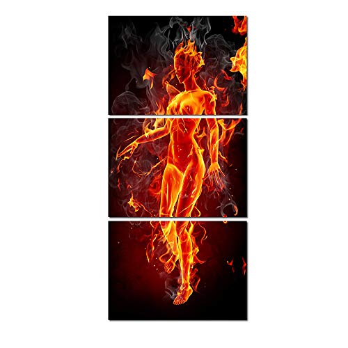 Toile 3 pièces flamme femme pour une ambiance de salon artistique