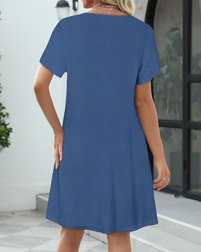 Image of CHICGAL Summer Dresses for Women V Neck Short Sleeve Casual Loose T Shirt Sundress Beach Cover Ups with Pockets 2026