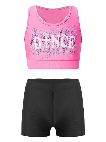 Kids Girls 2 Piece Active Outfit Crop Top and Booty Shorts Set for Ballet/Gymnastics/Dancing/Workout