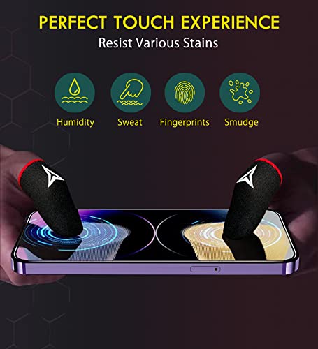 10 Pcs Mobile Phone Gaming Finger Sleeves, Nuozme Finger Sleeves Fit All Touchscreen Devices, 0.15Mm Superconducting Nanofibers, Smooth Feel, Anti-Sweat, Extremely Thin, Red Edge #TOP3