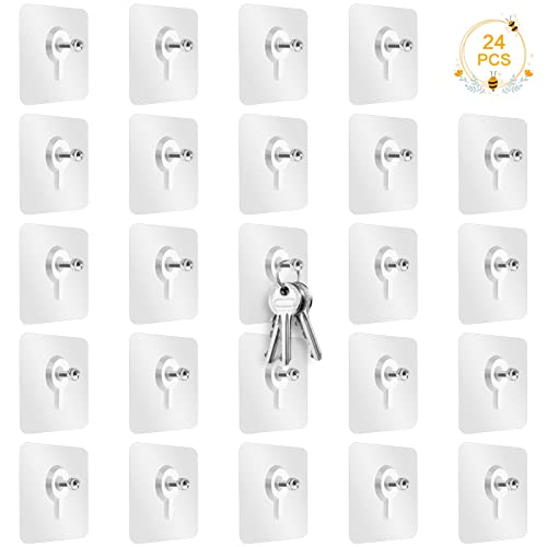 Clavos Adhesivos para Pared, 24PCS Ganchos Adhesivos para Pared que Soportan Hasta 13lbs, ganchoS para pared sin Tornillos, Impermeables y Reutilizables, gancho pareD para Cocinas,...