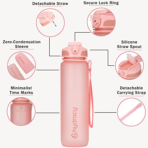 Hydracy Water Bottle With Times To Drink & Straw - Large 32 Oz Bpa Free Motivational Water Bottle & No Sweat Sleeve -Leak Proof Gym Bottle With Time Marker - Ideal Gift For Fitness, Sports & Outdoors #TOP3