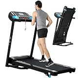 ISE Tapis Roulant Pieghevole da Casa 1-14 KM/H, Tapirulan Elettrico Salvaspazio Treadmill con Schermo LCD 12 Programmi per Casa Ufficio
