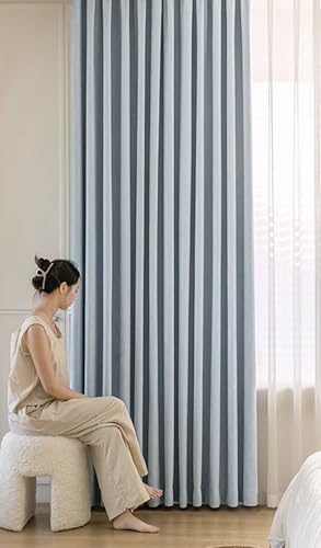Rideau chenille uni bleu clair 137x160cm de qualité supérieure - 2