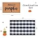 Fall Decor Doormat Combo Set, 100% Coco Coir Welcome Mat + 3' x 5' Black and White Plaid Rug - Fall Thanksgiving Front Porch Entryway Decor Floor Mat, Indoor Outdoors Autumn Mats Hello Pumpkin