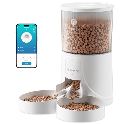 PetUltra 自動給餌器 猫用 WIFI式 二皿 4L容量 2WAY給電 定時定量 盗食防止 半透明タンク お手入れ簡単 PSE認証アダプター