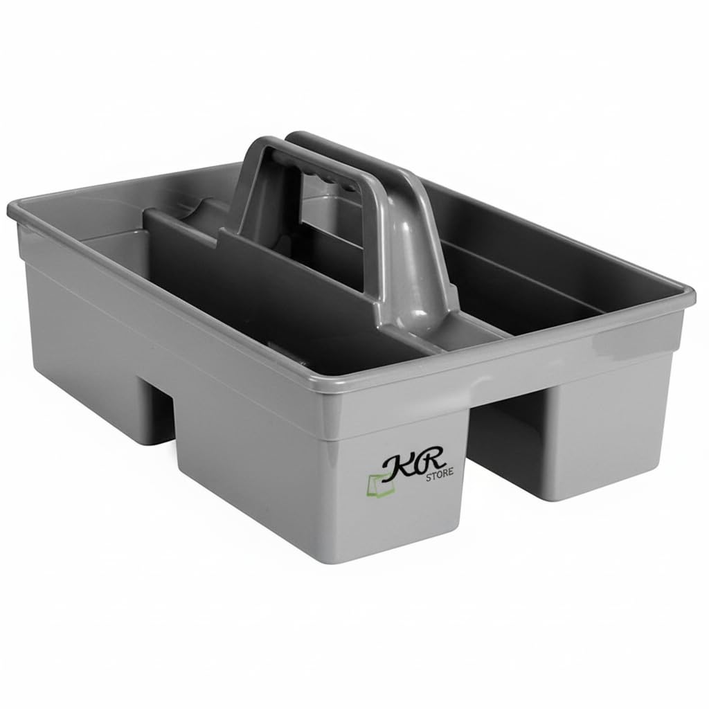 3-Compartment Heavy-Duty Caddy Basket – Industrial Cleaning Organizer with Handle for Bathroom, Tools, Floors & Windows – Durable Utility Basket (Grey)