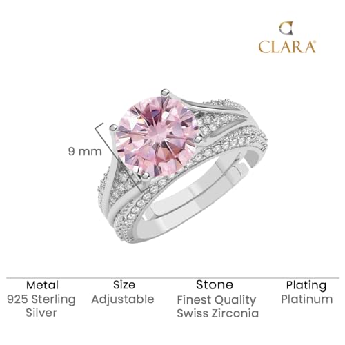 Image of Clara 925 Silver Jino Pink Solitaire Pendant Earrings Chain Ring for Women | Gift for Girl Girlfriend Wife | Rakhi Rakshabandhan Gift for Sister Bhabhi |Platinum Plated | Swiss Zirconia | Jewellery Set