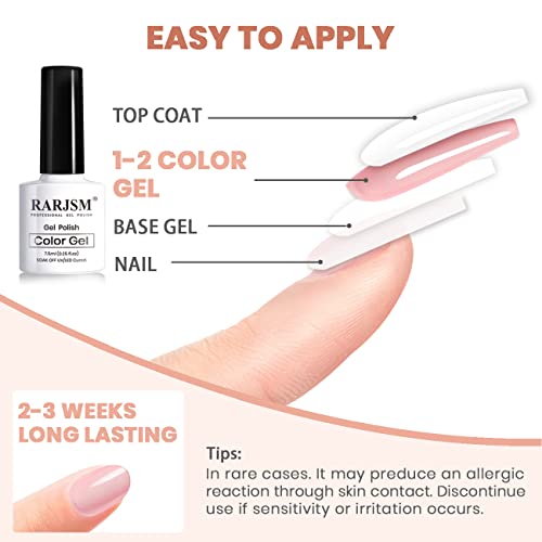 Rarjsm Nude Gel Polish For French Manicure,Sheer Jelly Pink Gel Nail Polish Set Of 6 Transparent Colors Clear Light Brown Pure White Neutral Nail Varnish Led Uv Curing Requires 7.5Ml For Home Salon #TOP6
