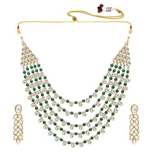 Image of Peora Faux Pearl Kundan Layered Necklace & Jewellery Set Gift for Women