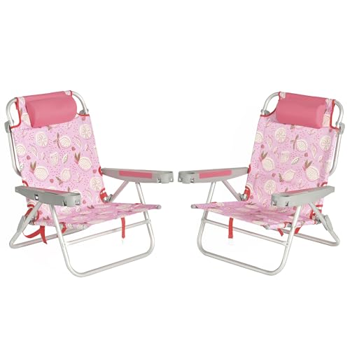 Image of SUNNYFEEL Extra Wide Low Beach Chair 2 Pack 5 Position Lay, XL Oversized Portable Folding Camping Chairs with Cup Holder for Outdoor /Sand, Foldable Backpack Beach Chair for Adults Heavy Duty 500 LBS