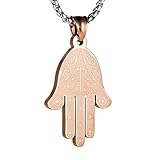HZMAN Khamsah - Collar con colgante de mano de Fátima Hamsa, Acero inoxidable