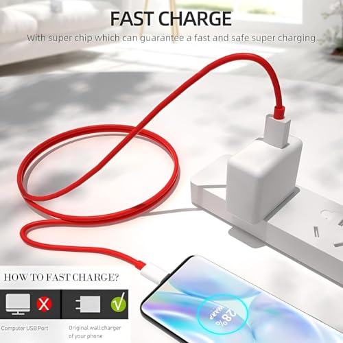 Image of One Plus 80W Fast Charging USB-A to Type-C Cable|Ultra Fast Charging|WARP /Dash Compatible|Compatible with One Plus 13 /13S /13R /12 /12R /11 /11R /10 /10R /10T /10 Pro /9 /9R /9 Pro /Nord 5 / Lite