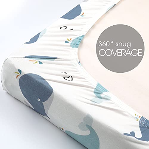 Grssder Stretchy Ultra Soft Jersey Knit Fitted Pack N Play Sheets Set 2 Pack, Portable/Mini Cribs Playards Sheets, Lovely Whale For Girls And Boys #TOP5