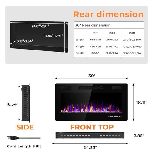 Image of Antarctic Star 30 Inch Electric Fireplace in-Wall Recessed and Wall Mounted, Fireplace Heater and Linear Fireplace with Multicolor Flame, Timer, 750 /1500W Control by Touch Panel & Remote