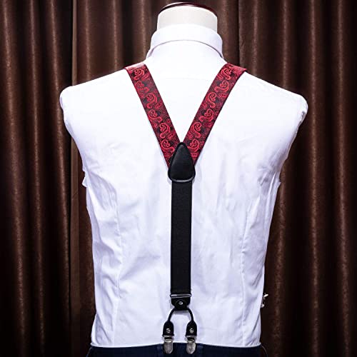 Image of YOHOWA Men Suspenders 6 Clips Strength Adjustable Y Braces Pre-Tied Bow Tie Set Formal Wedding Party