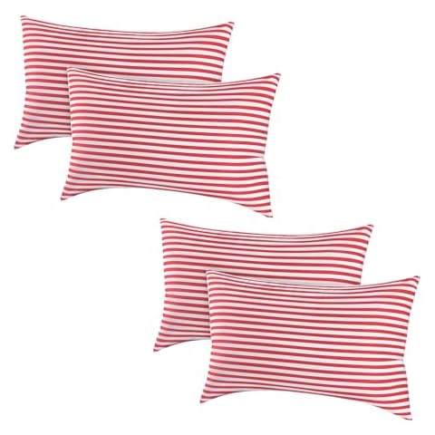 EIUE Bed Pillows for Sleeping 4 Pack Queen Size，Pillows for Side and Back Sleepers,Super Soft Down Alternative Microfiber Filled Pillows,20 x 30 Inches,Red Cover