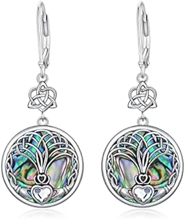 SEIYANG Sterling Silver Irish Celtic Earrings, Claddagh / Tree Of Life / Triquetra Trinity Celtic Knot Leverback Dangle Drop Earrings for Women Vintage Round Lucky Irish Celtic Jewellery