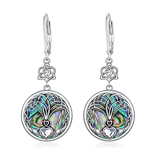 Seiyang 925 Sterling Silver Claddagh Earrings Celtic Dangle Earrings for Women Irish Trinity Knot Drop Earrings Vintage Round Lucky Irish Celtic Jewelry Gifts for Women