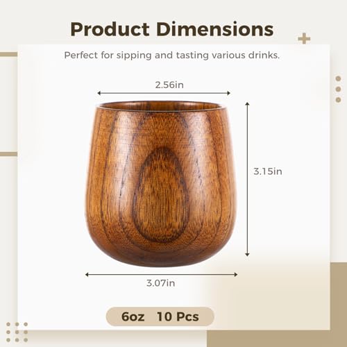 Tideme 10 Pcs Wooden Tea Cups Top Grade Natural Solid Wood Tea Cup, Natural Solid Wood Sake Cups, Water Drinking Cups, Japanese Teacups thumb #3