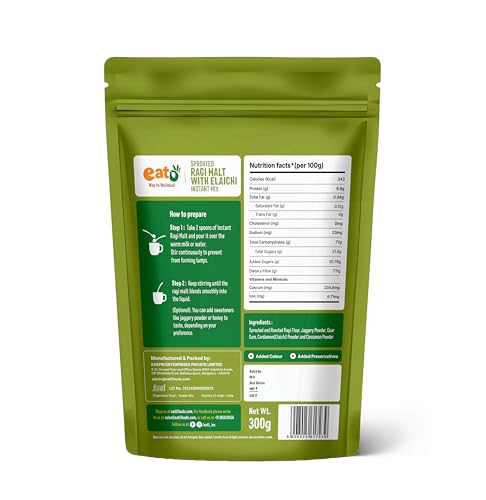 Image of Eat5 Instant Sprouted Ragi Malt with Elaichi | (300gms) |Instant Health Drink Mix | Rich in Calcium & Iron | No Preservatives | Natural Ingredients | Kids & Family Nutrition