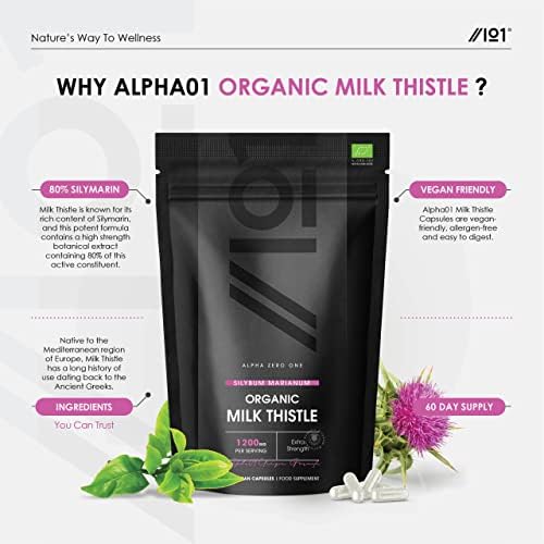 Organic Milk Thistle 1200mg  Silybum Marianum  Certified Organic, Non GMO, Gluten Free, Halal  120 Vegan Capsules