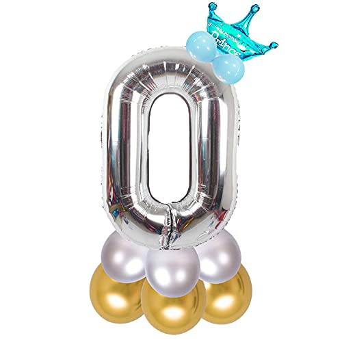 Image of Blue 32 Inches Numbers 0 Shape Large Big Foil Helium Balloons For Party Decorations In Happy Birthday Anniversary Office Items Materials Set Pack, 13 Pieces