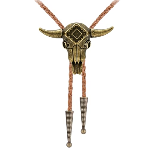 Image of Jeilwiy Bolo Tie for Men Western Cowboy Tie Necklace Gold Bolo Tie Leather Necktie Halloween Tie Accessories for Women