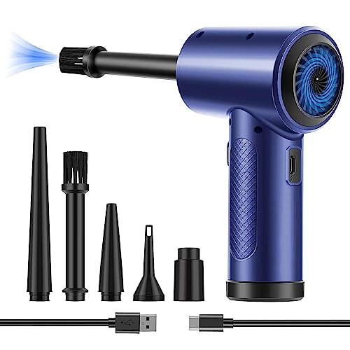 Fulljion 3-Gear to 51000RPM Compressed Air Duster with LED Light-Cordless Air Blower for Computer Keyboard Car Cleaning-6000mAh Rechargeable 10W Fast Charging Air Can Duster