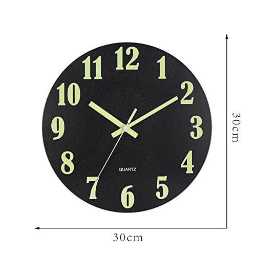 Image of HZDHCLH Luminous Wall Clock 12 Inch Silent Non Ticking Clock for Living Room Bedroom Kitchen Office(Luminous Black)