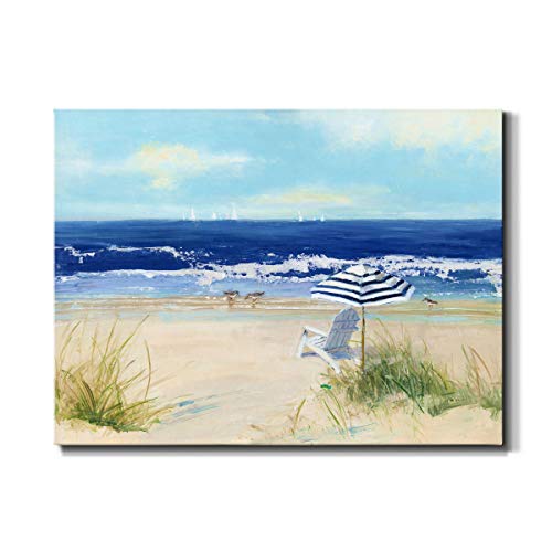 Renditions Gallery Beach Life II Wall Art, Beautiful Beach Artwork, Trio of Birds & Distant Sailboats, Premium Gallery Wrapped Canvas, Ready to Hang, 24 in H x 36 in W, Made in America Print