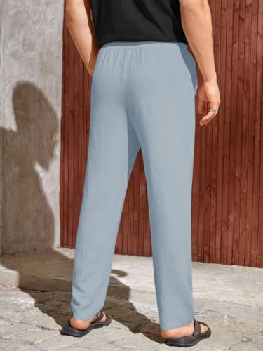 Image of TOPLOT Men's Premium Linen Blend Pants | Lightweight Breathable Fabric | Elastic Waist with Drawstring | Straight Fit | Side Pockets | Perfect for Casual, Holidays & Travel (5268)