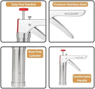 Wazdorf Stainless Steel Kitchen Press | Idiyappam Maker Machine with 15 Different Types of Jalies | Murukku Machine | Bhujiya Maker | Noodles | Namkeen | Chakali Maker | Sev Maker | Gathiya Maker