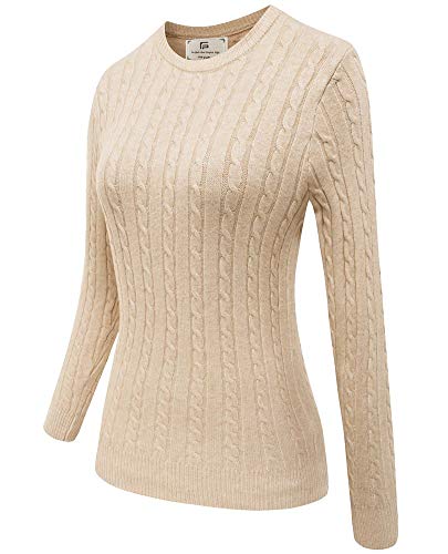 Womens Foldover Long Sleeve Sweatshirt Crew Neck Winter Casual Pullover Sweater Beige XL