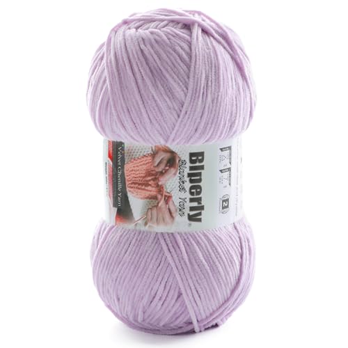 Skinny Chenille Yarn for Crocheting and Knitting - 1 Pack of 100g/317yds Ultra Soft Fluffy Plush Velvet Yarn - #2 Crochet Yarn for Amigurumi Blankets Plush Dolls Baby Clothes (1 Light Purple)