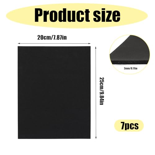 7 STK Moosgummi Selbstklebend 3mm x 250mm x 200mm,Selbstklebende Schaumstoffplatte Schwarz, Antirutsch Eva Schaumstoff Platten,Schaumstoffmatten, rutschfeste Moosgummi Polster für Möbel DIY Basteln