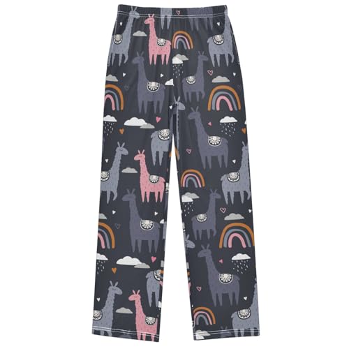 Boy's Pj Pants Happy Alpacas Llama Rainbow Lounge Bottoms Elastic Waist Kids Joggers with Pockets Size 6-14