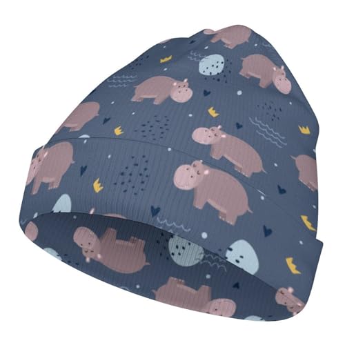 Hippo Animal Kids Beanie Hat for for Girls Boys Children Cap Winter Knitted Chemo Cancer Headwear Accessories Gifts Decoration Black