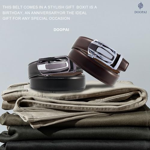 Image of DOOPAI Men's Ratchet Leather Belt Set - 2 Pack Sliding Belt Adjustable For Gift Mens Dress Casual 1 3 /8 inch,Cut for Fit