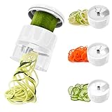 SUREWIN 3 in 1 Vegetable Spiralizer Slicer, Adjustable Zucchini Carrot Noodle Maker, Cucumber Spiral Cutter, Easy to Use Kitchen Tool（White）